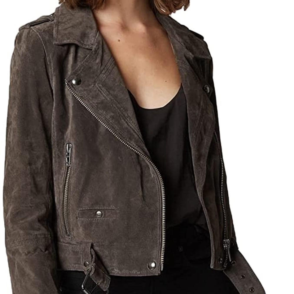 BLANKNYC Cropped Suede Leather Motorcycle Jacket Shadow Gray Small NWT
